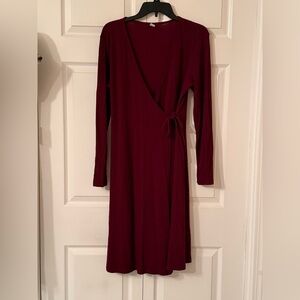 Maroon Sweater Wrap Dress
